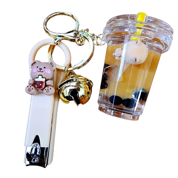 New! BOBA Milk Tea Bear Floating Key Ring - Picture 2 of 3